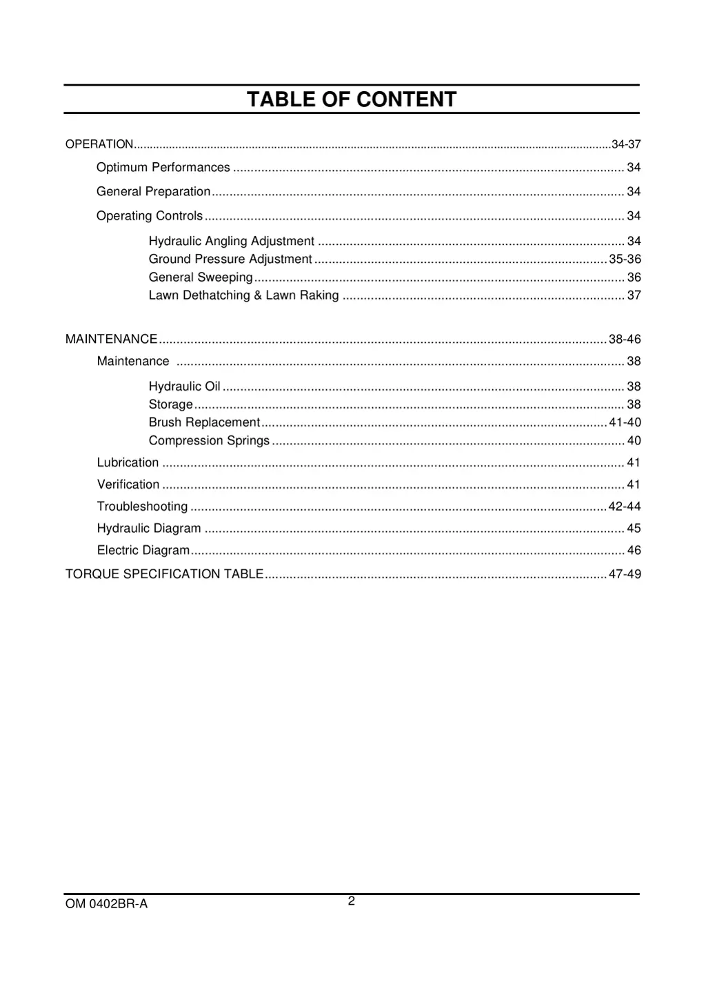 table of content 1