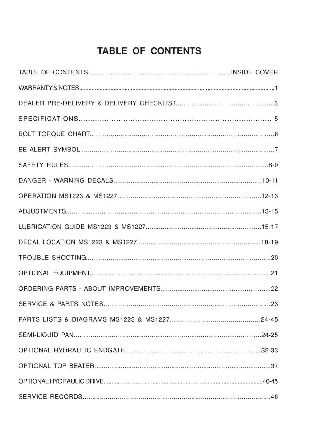 table of contents