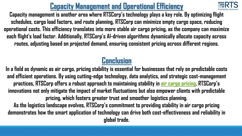 capacity management and operational efficiency