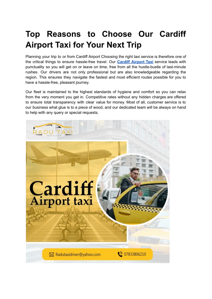 top reasons to choose our cardiff airport taxi