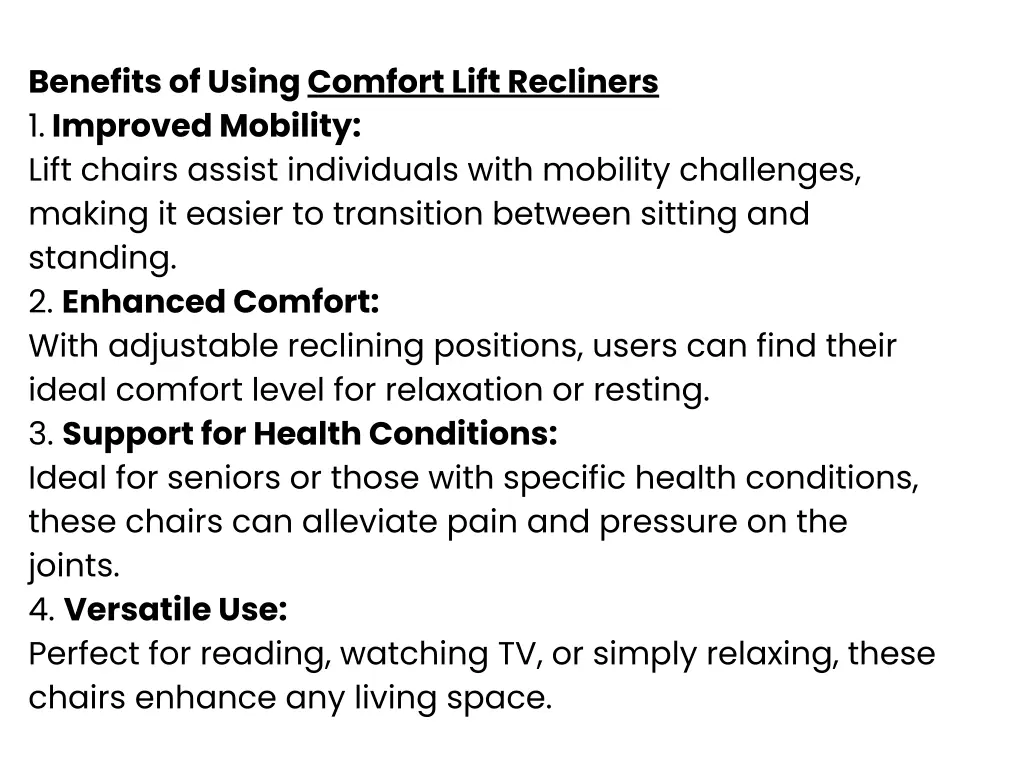 benefits of using comfort lift recliners