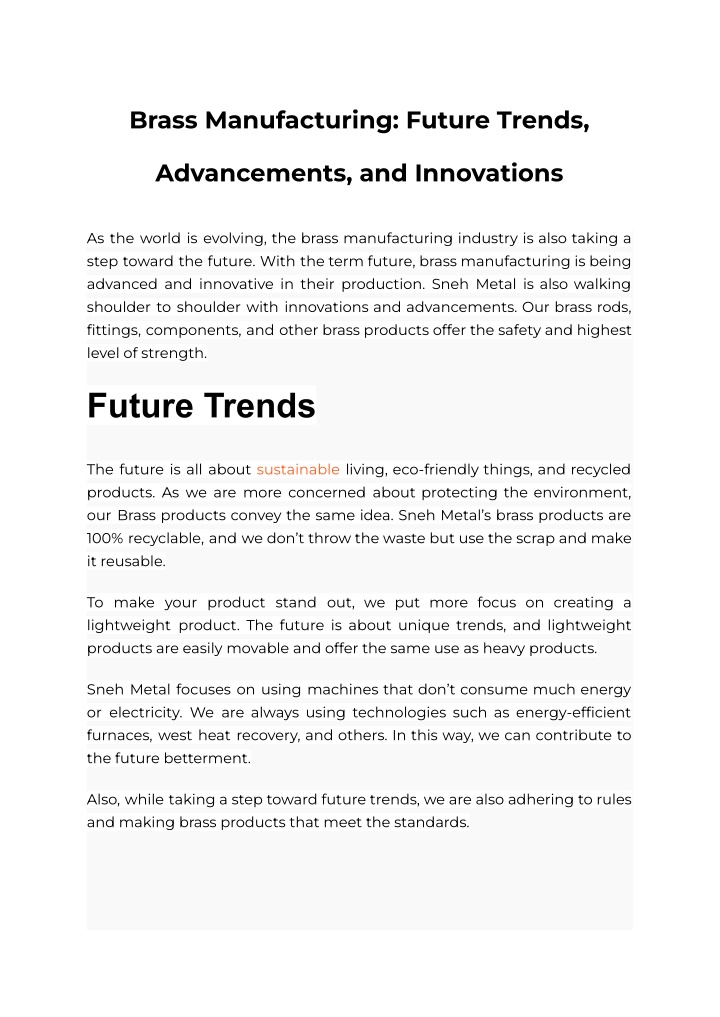 brass manufacturing future trends