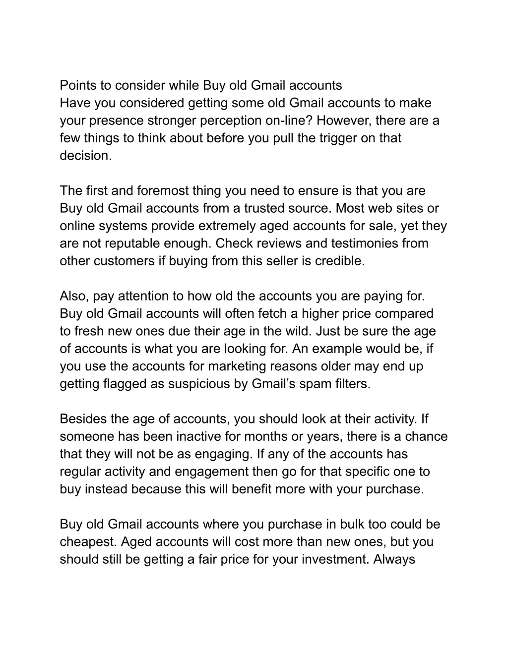 points to consider while buy old gmail accounts