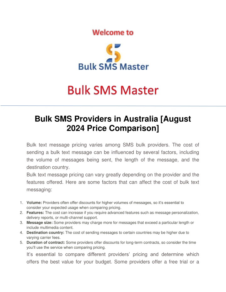 bulk sms providers in australia august 2024 price