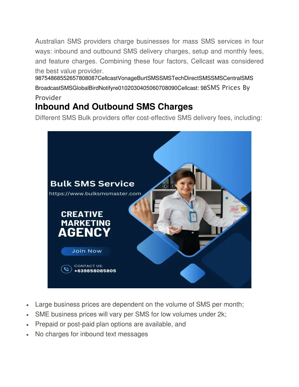 australian sms providers charge businesses