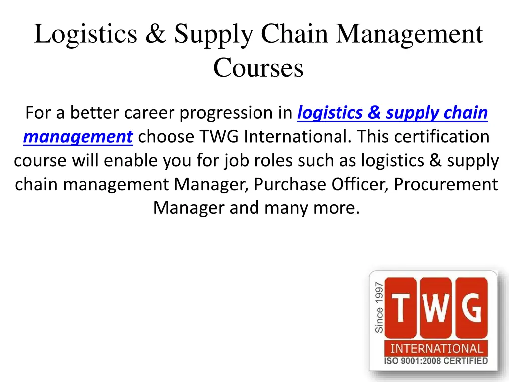 logistics supply chain management courses