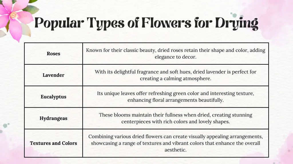 popular types of flowers for drying