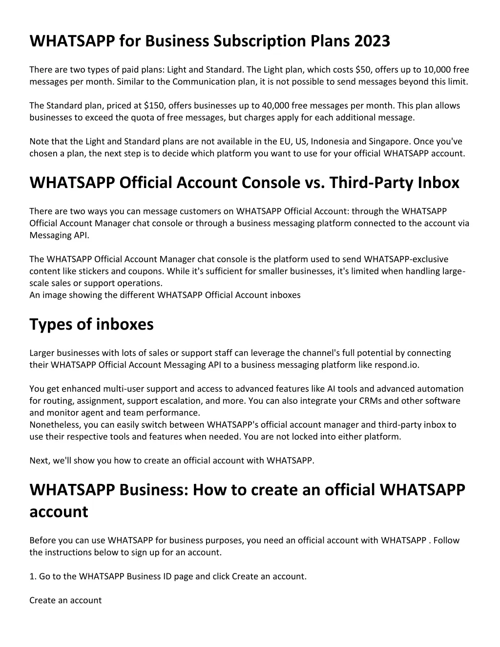 whatsapp for business subscription plans 2023