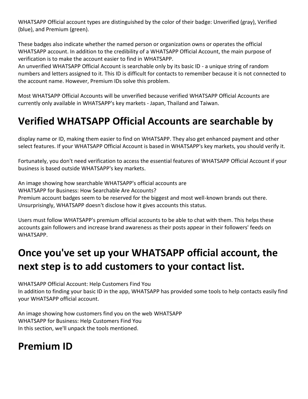 whatsapp official account types are distinguished