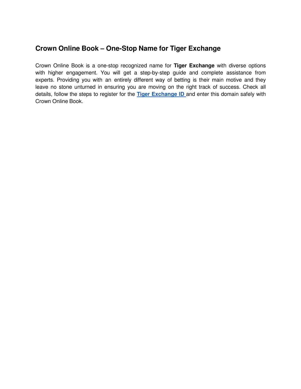 crown online book one stop name for tiger exchange