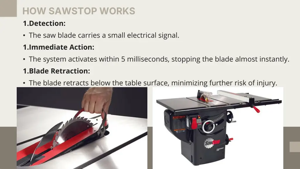 how sawstop works 1 detection the saw blade