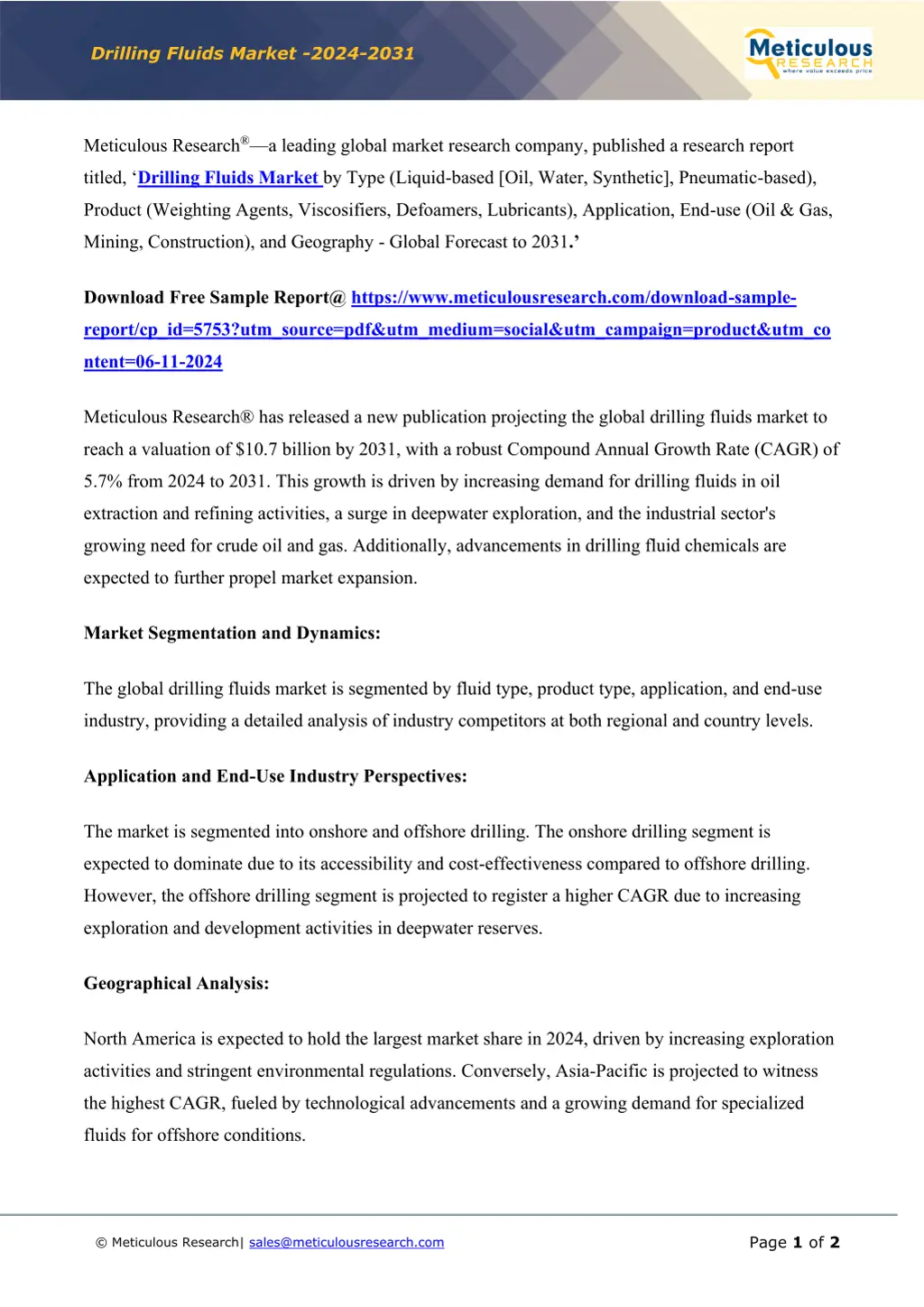 drilling fluids market 2024 2031