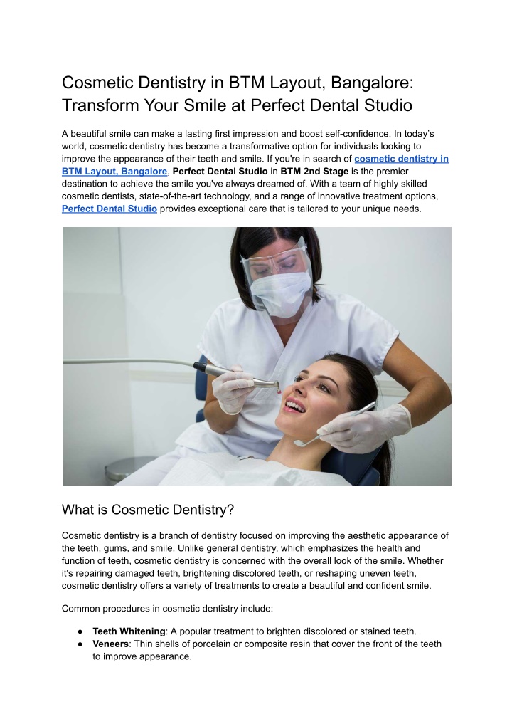 cosmetic dentistry in btm layout bangalore