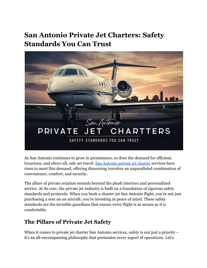 san antonio private jet charters safety standards