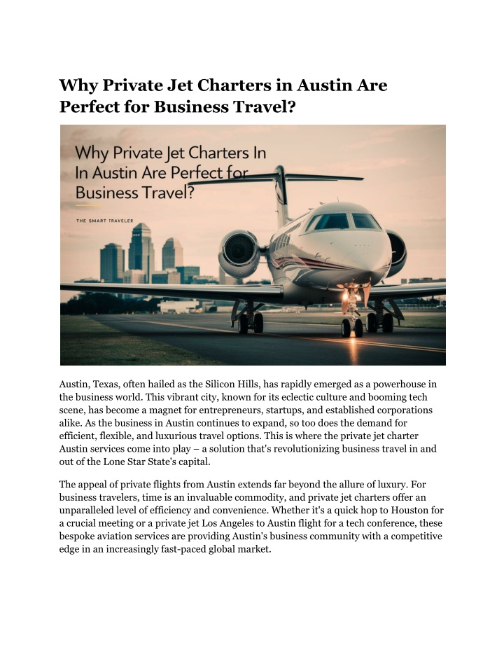 why private jet charters in austin are perfect