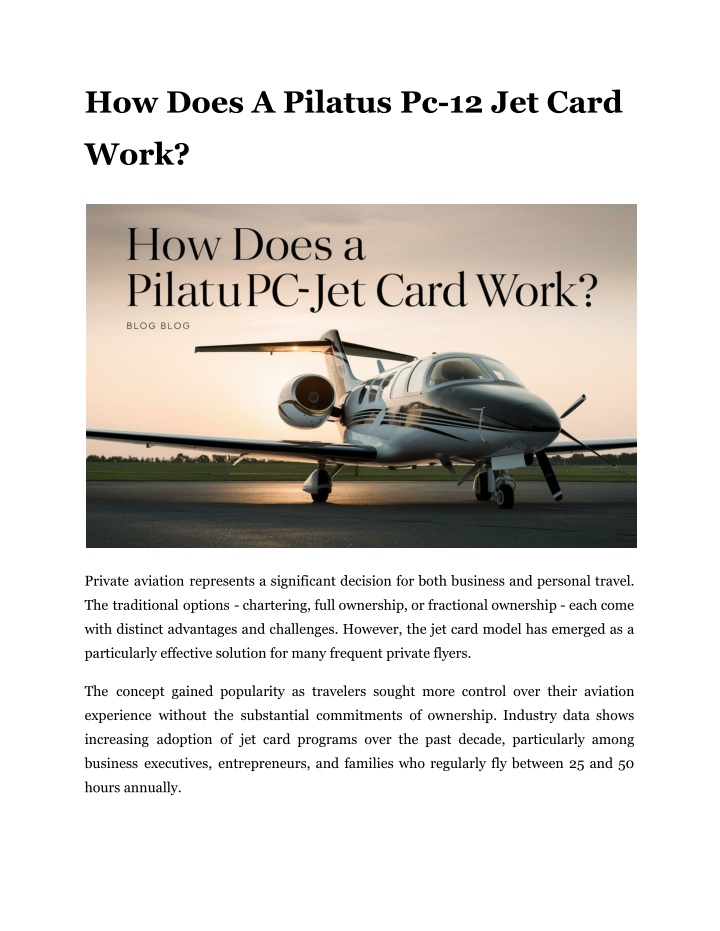 how does a pilatus pc 12 jet card