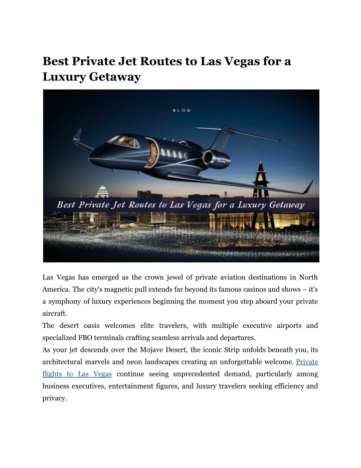 best private jet routes to las vegas for a luxury