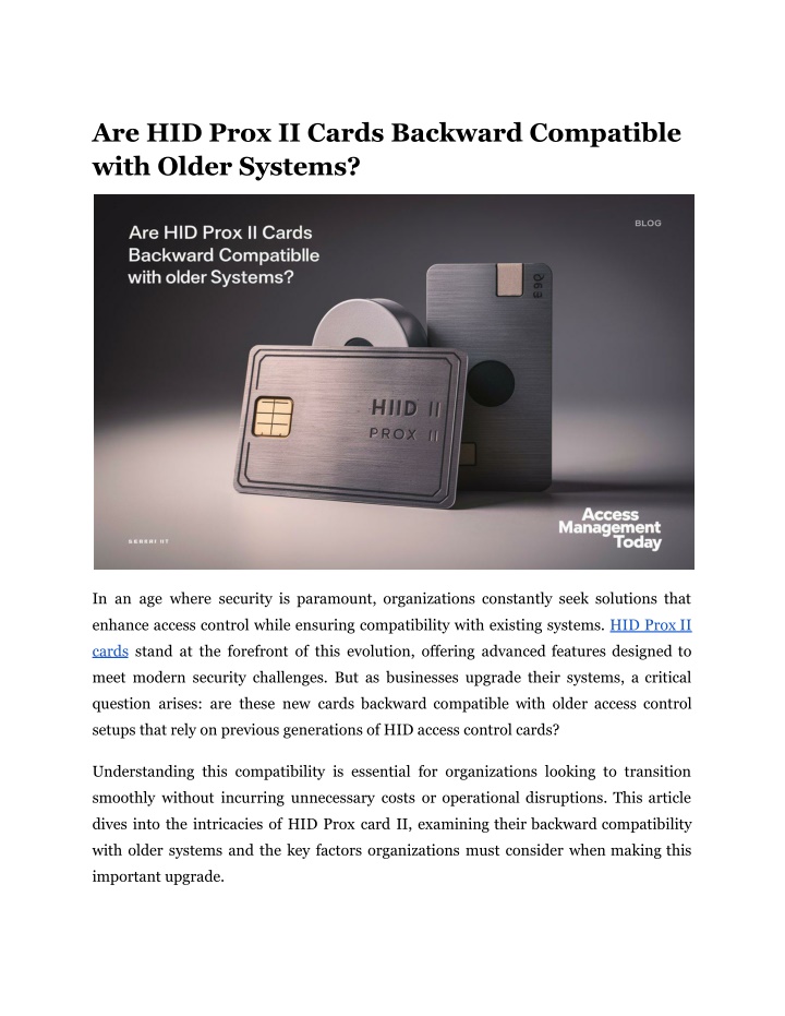 are hid prox ii cards backward compatible with