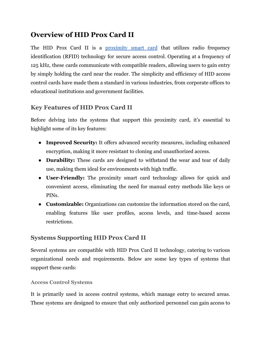 overview of hid prox card ii