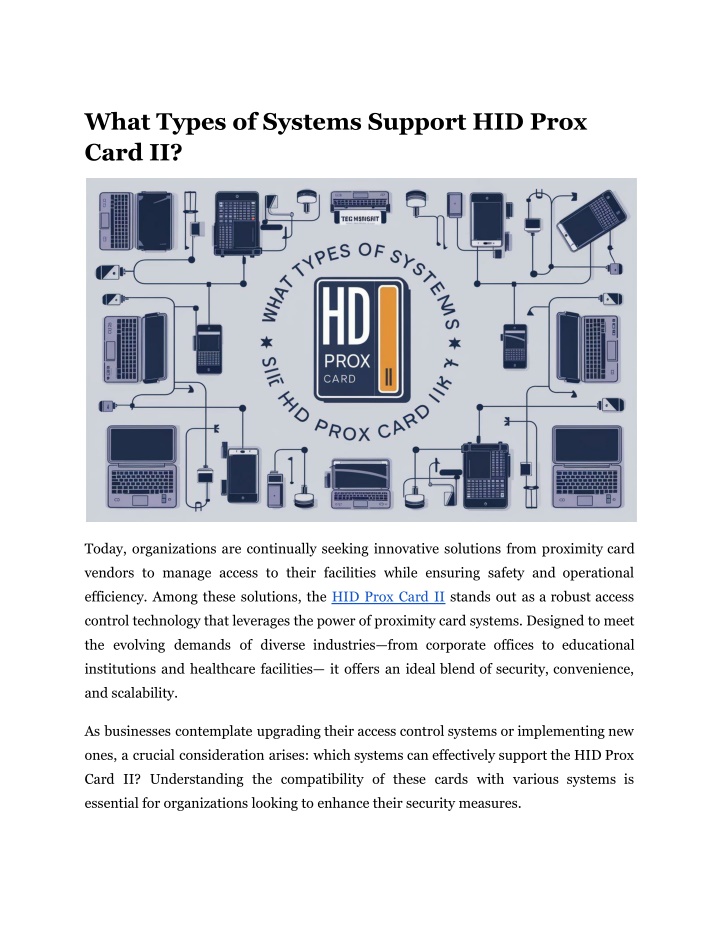 what types of systems support hid prox card ii