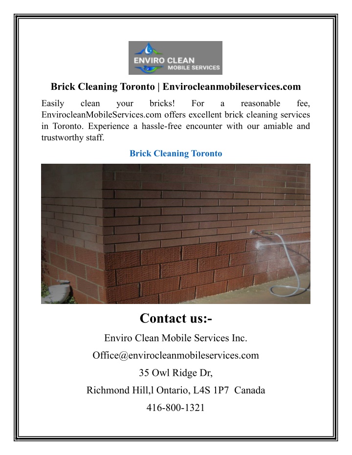 brick cleaning toronto envirocleanmobileservices