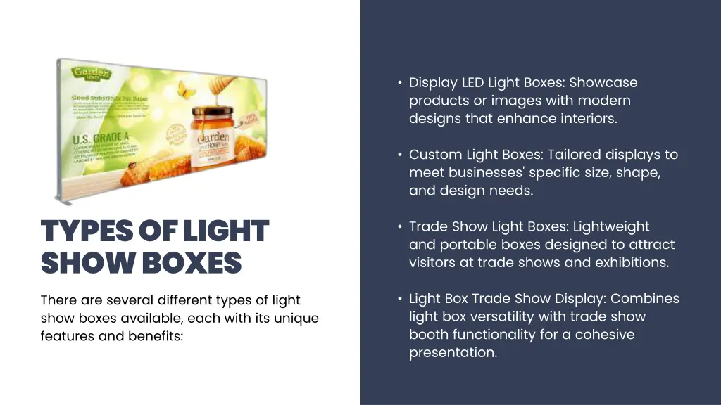 display led light boxes showcase products