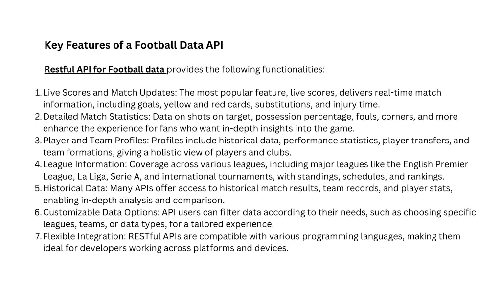 key features of a football data api