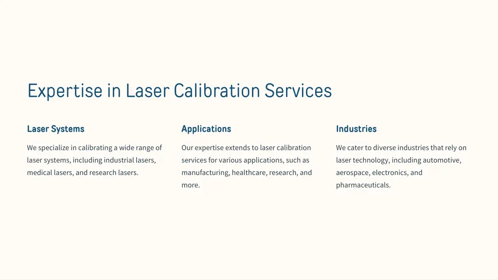 expertise in laser calibration services