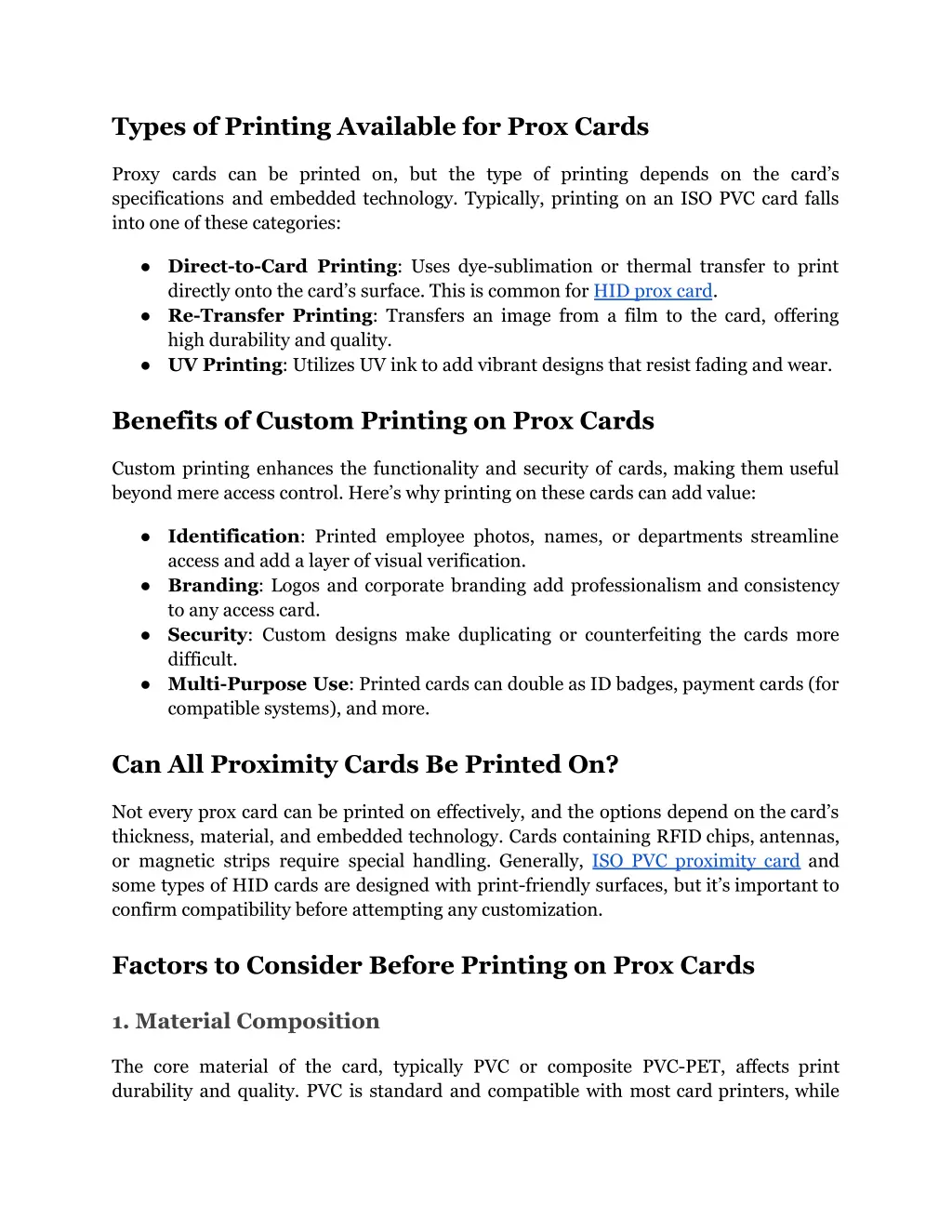 types of printing available for prox cards