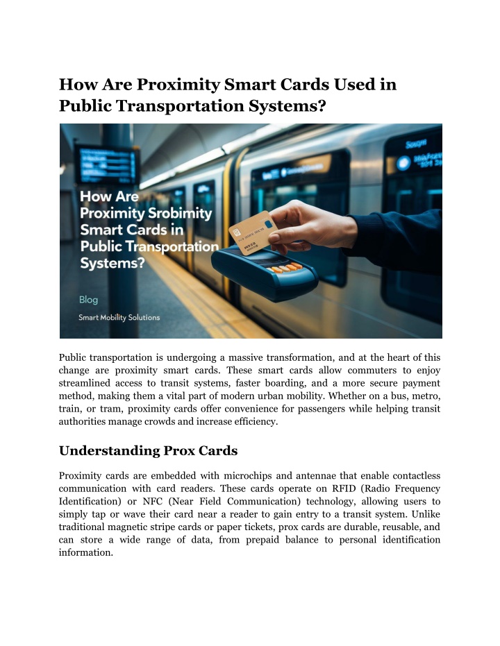 how are proximity smart cards used in public