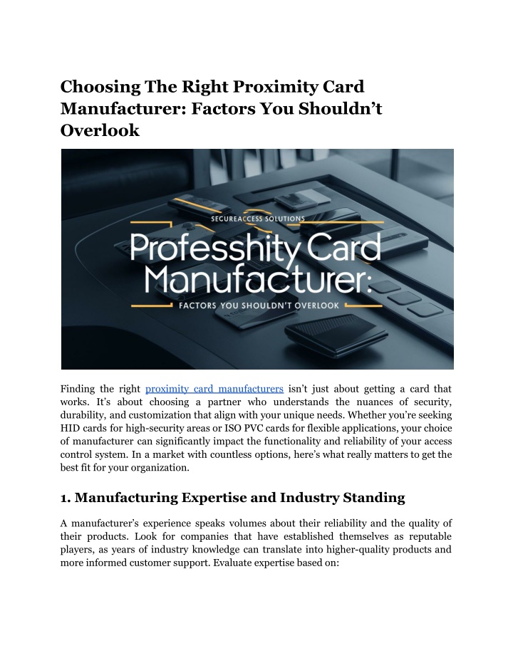 choosing the right proximity card manufacturer