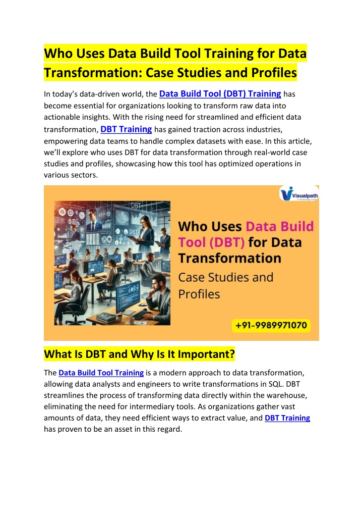 who uses data build tool training for data