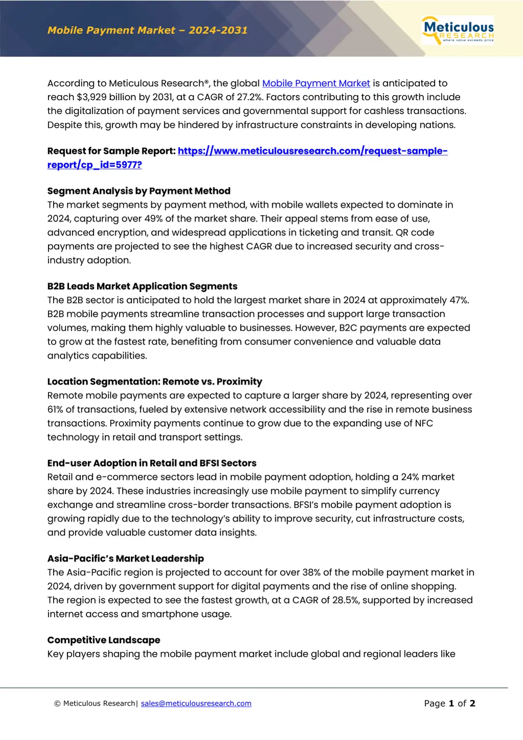mobile payment market 2024 2031