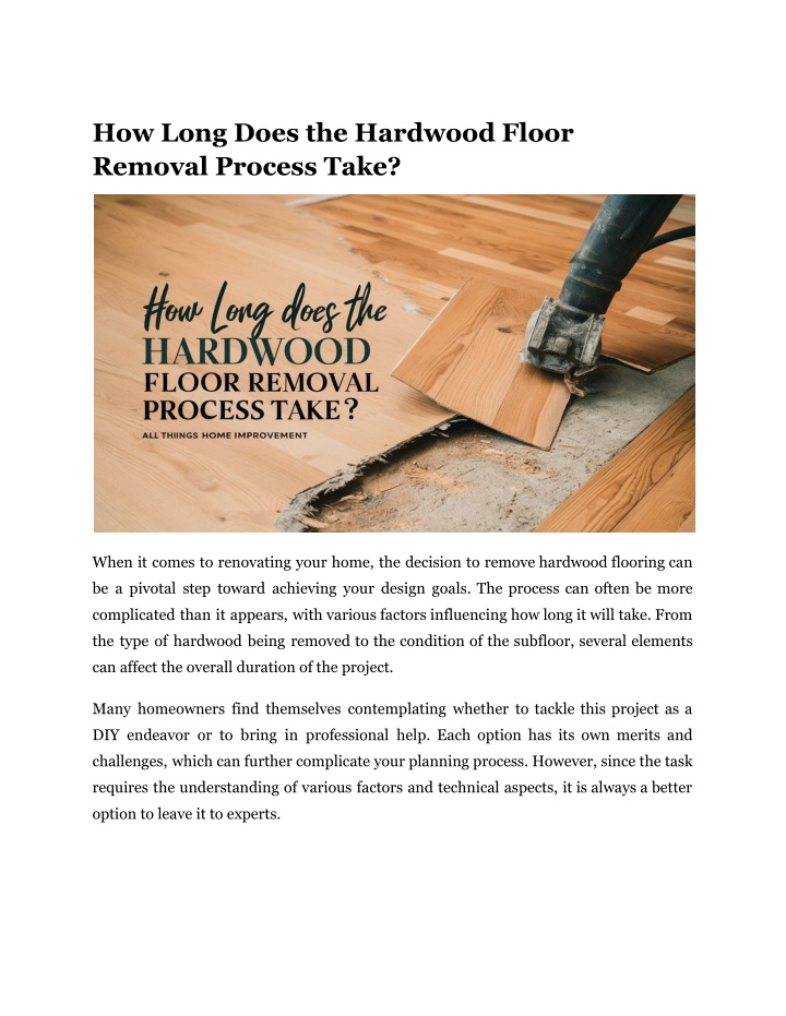 how long does the hardwood floor removal process