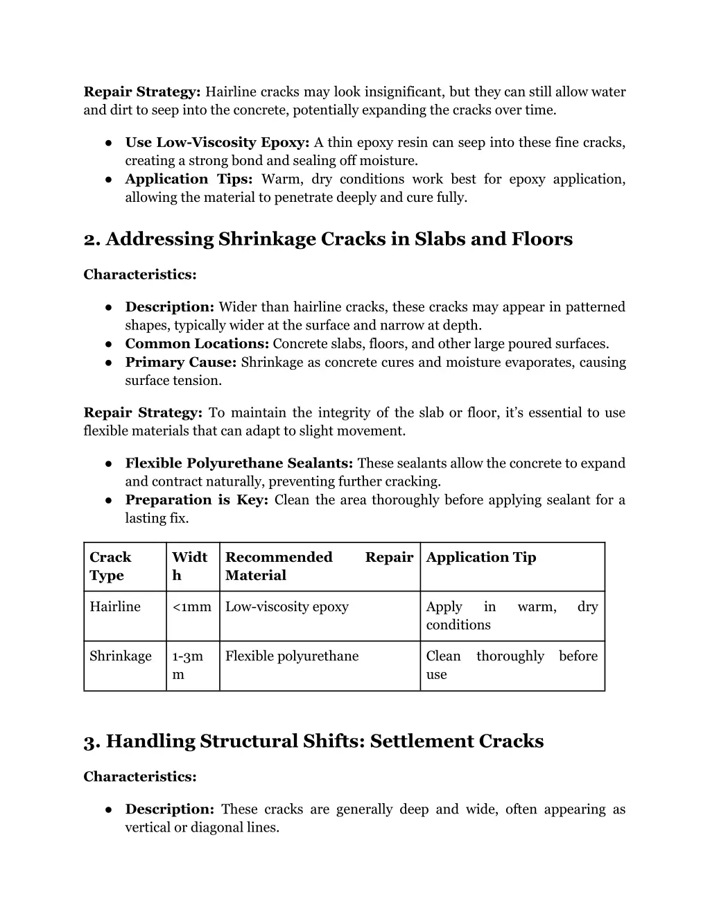 repair strategy hairline cracks may look