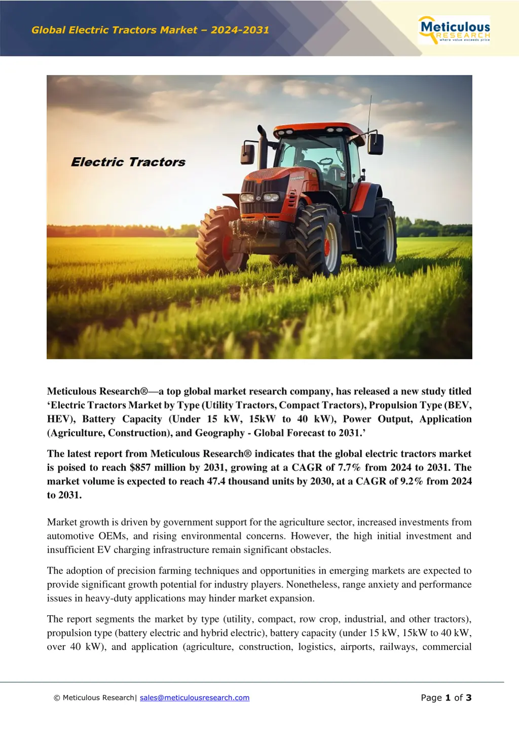 global electric tractors market 2024 2031