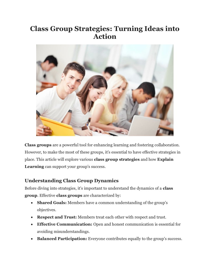 class group strategies turning ideas into action