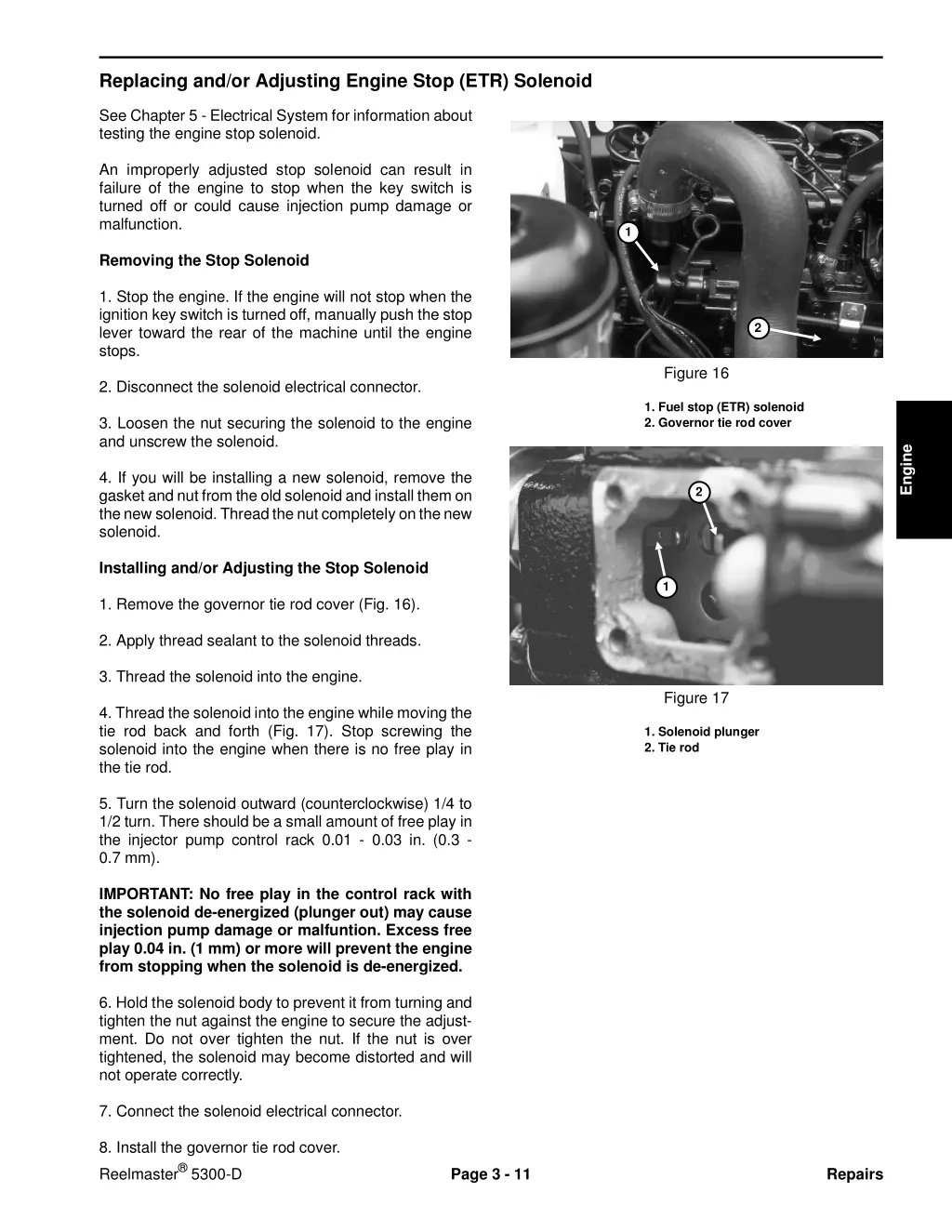 replacing and or adjusting engine stop etr