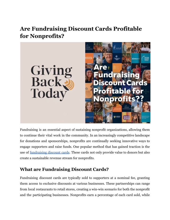 are fundraising discount cards profitable