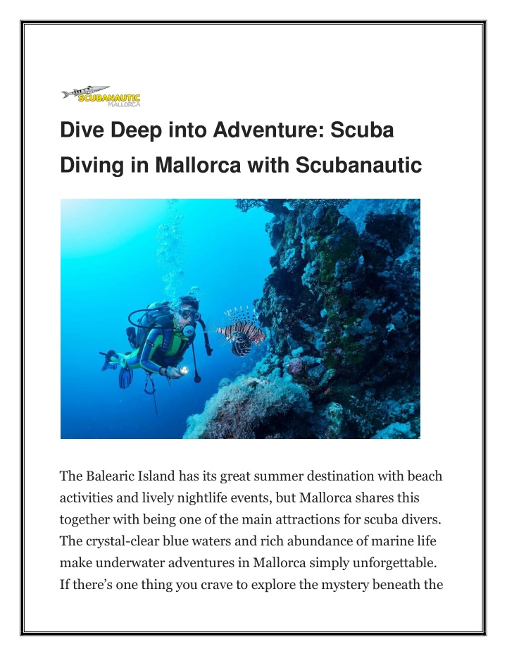 dive deep into adventure scuba diving in mallorca