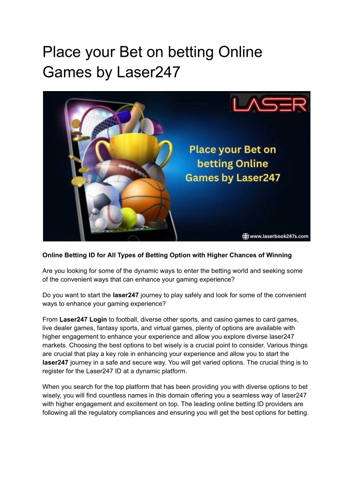 place your bet on betting online games by laser247