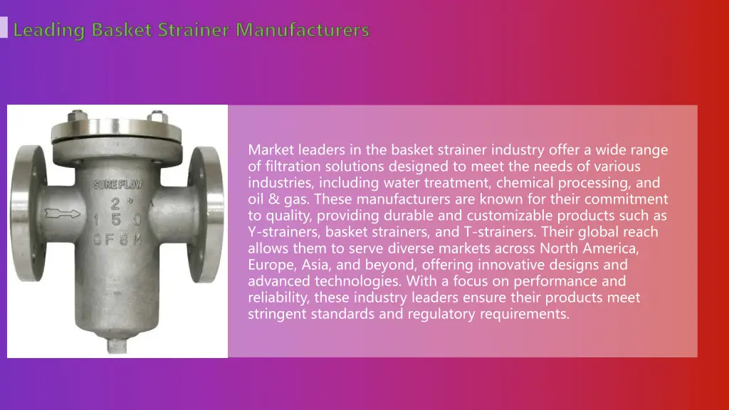 market leaders in the basket strainer industry