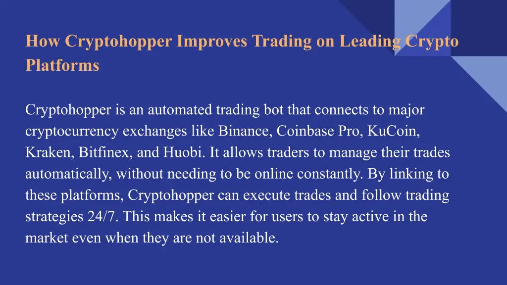 how cryptohopper improves trading on leading