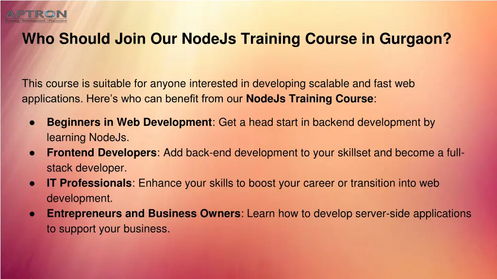 who should join our nodejs training course