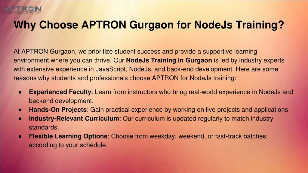 why choose aptron gurgaon for nodejs training