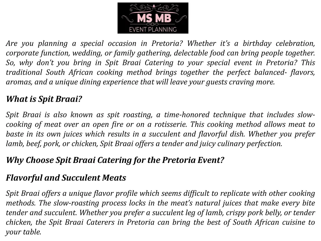 are you planning a special occasion in pretoria