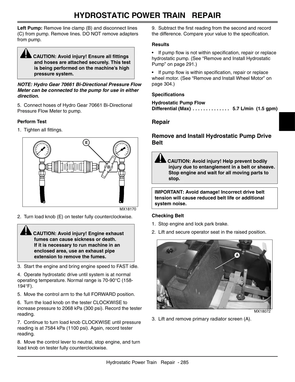 hydrostatic power train repair