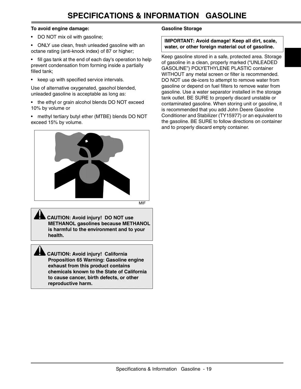 specifications information gasoline 1