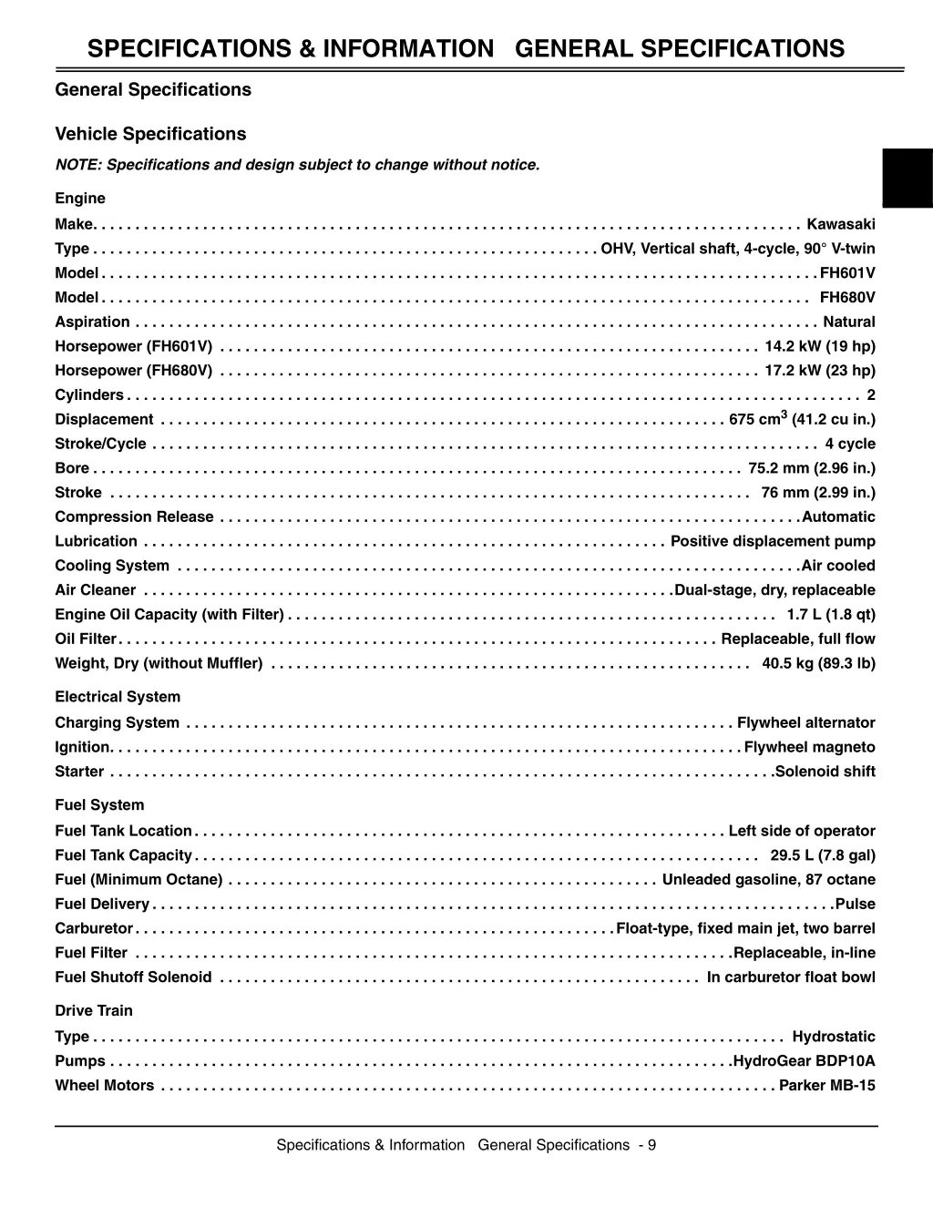 specifications information general specifications