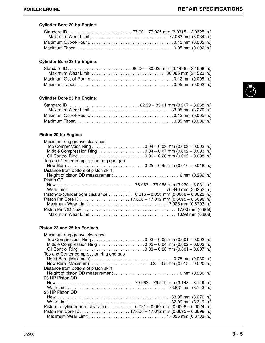 repair specifications